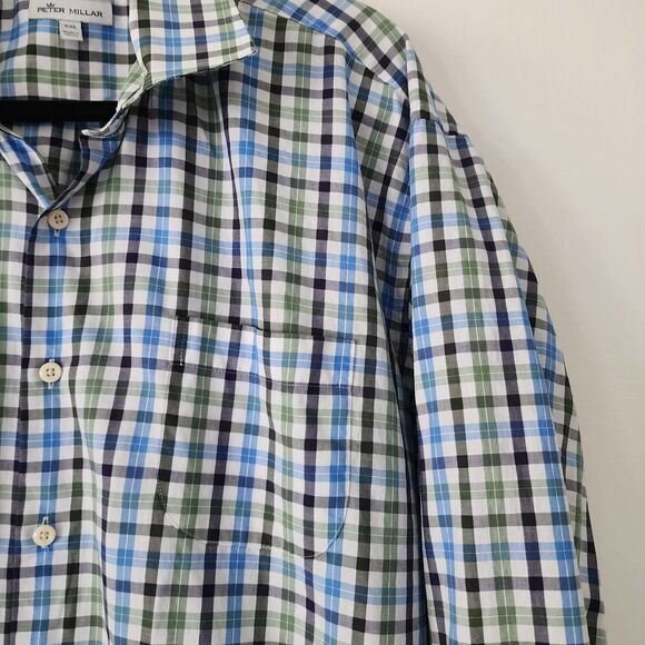 Peter Millar Blue Green Plaid Long Sleeve Button Front Shirt Mens Size XXL - Picture 2 of 5